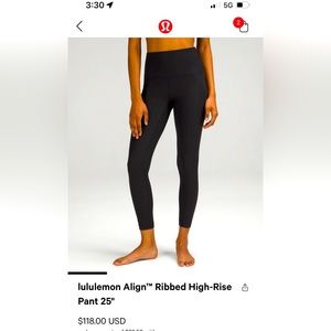 Black lululemon Align™ Ribbed High-Rise, 25” in Size 10